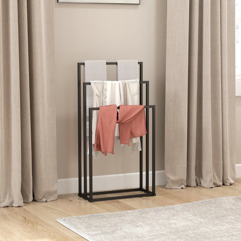 HOMCOM Suport pentru Prosoape de Podea cu 3 Brate Autoportant din Oțel, 45x21.5x85 cm