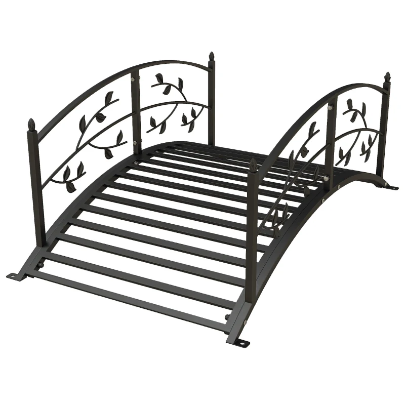 Outsunny Ponte de Jardim Arqueada 119x67x47 cm Aço Preto com Guarda-Corpos Decorativos