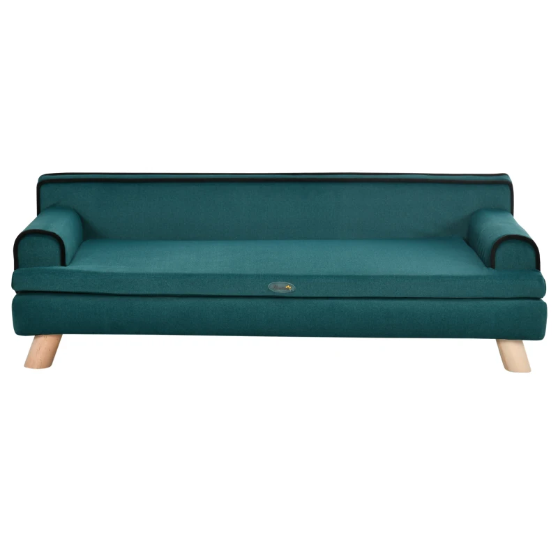 Pawhut Sofá para Cães e Gatos Escandinavo Almofada Macia Removível Pés em Madeira Maciça 100x62x32 cm Verde Azulado