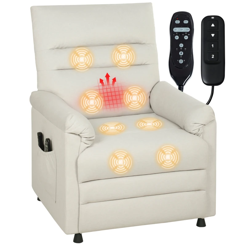 HOMCOM Poltrona Relax Elétrica com Massagem e Aquecimento Poltrona Reclinável Apoio para Os Pés Motor Silencioso 82x99x106cm Creme