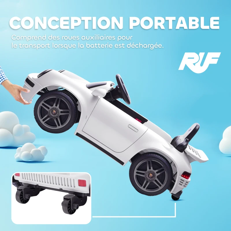 AIYAPLAY Carro Elétrico Infantil 12 V Licença Ruf Ctr 2017 Comando 2,4G Luzes e Música 103x55x44 cm Branco