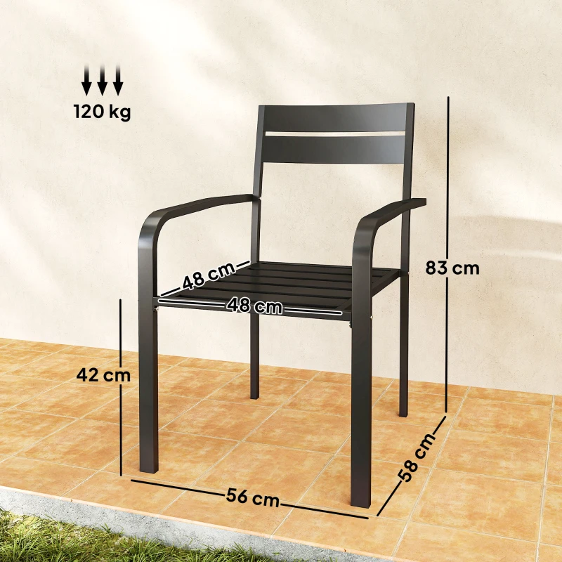 Outsunny Conjunto 2 Cadeiras de Jardim Empilháveis com Braços Alumínio 56x58x83 cm Cinza Escuro