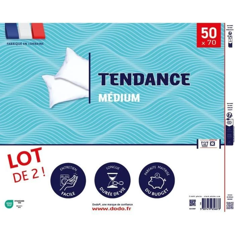 DODO Lot de 2 oreillers Tendance 50x70 cm- 100% Polyester