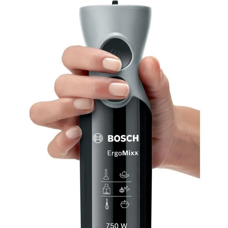 Mixeur Plongeant BOSCH ErgoMixx MSM67160 – Puissance de 750 W – Mini-hachoir et fouet inclus - Noir