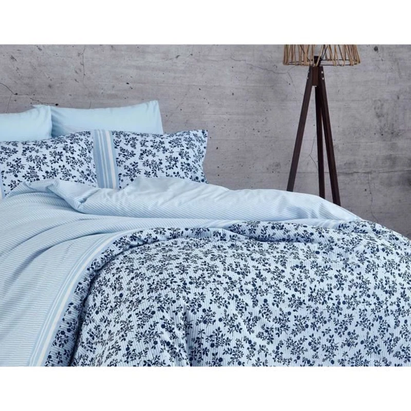 Parure de lit - 1 housse de couette 220 x 240 cm + 2 taies d'oreiller 60 x 60 cm - 100% coton renforcé - Bleu