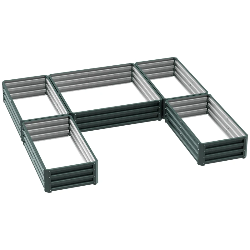 Outsunny Canteiro Modular em Aço para Jardim Conjunto 5 Peças 245x242x31 cm Verde