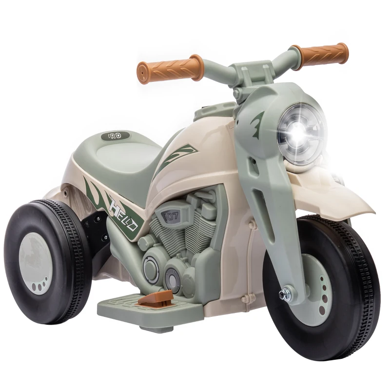 AIYAPLAY Moto Elétrica Infantil 2-5 Anos 3 Rodas 6V Bolhas Luzes e Sons 80x36x43,5 cm Creme e Verde