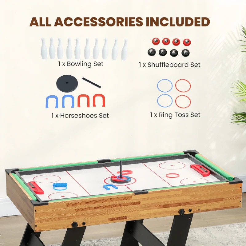 SPORTNOW Klappbarer 13‑in‑1 Multispieltisch – Kicker, Tischtennis, Billard, Hockey, Schach (Nussbaum/Schwarz)