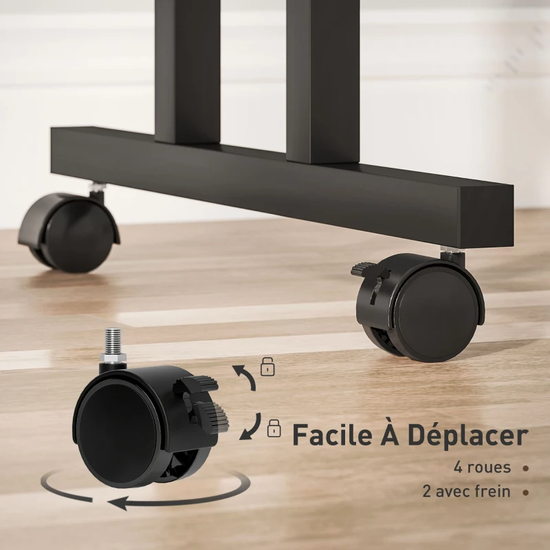 HOMCOM Secretária Regulável 70x60 cm com Tampo Inclinável e Rodízios Cor Madeira e Preto