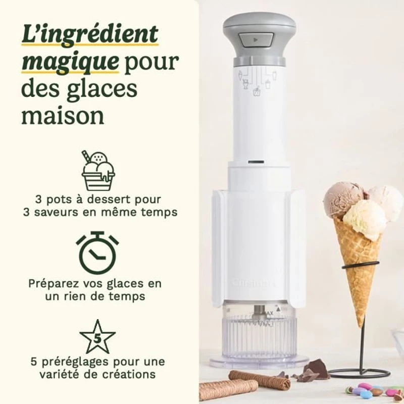 Machine a glace CUISINART - ICEFD10E - Capacité 3 x 240ml - 250W