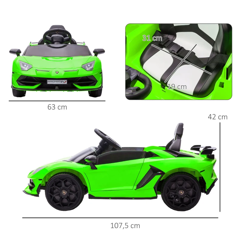 HOMCOM Carro Elétrico Infantil Lamborghini Aventador Svj 12V com Portas Asa de Gaivota e Controlo Remoto Verde