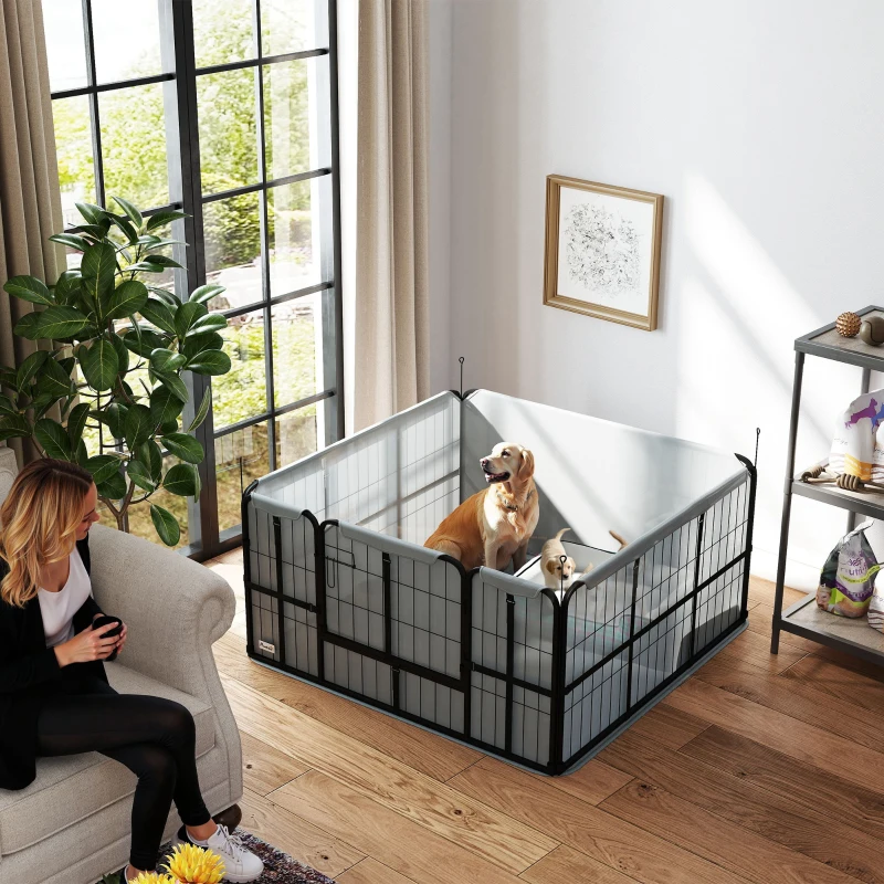 PawHut Parque para Animais de Estimação 122x122x60 cm Oxford 600D Tapete Lavável Preto