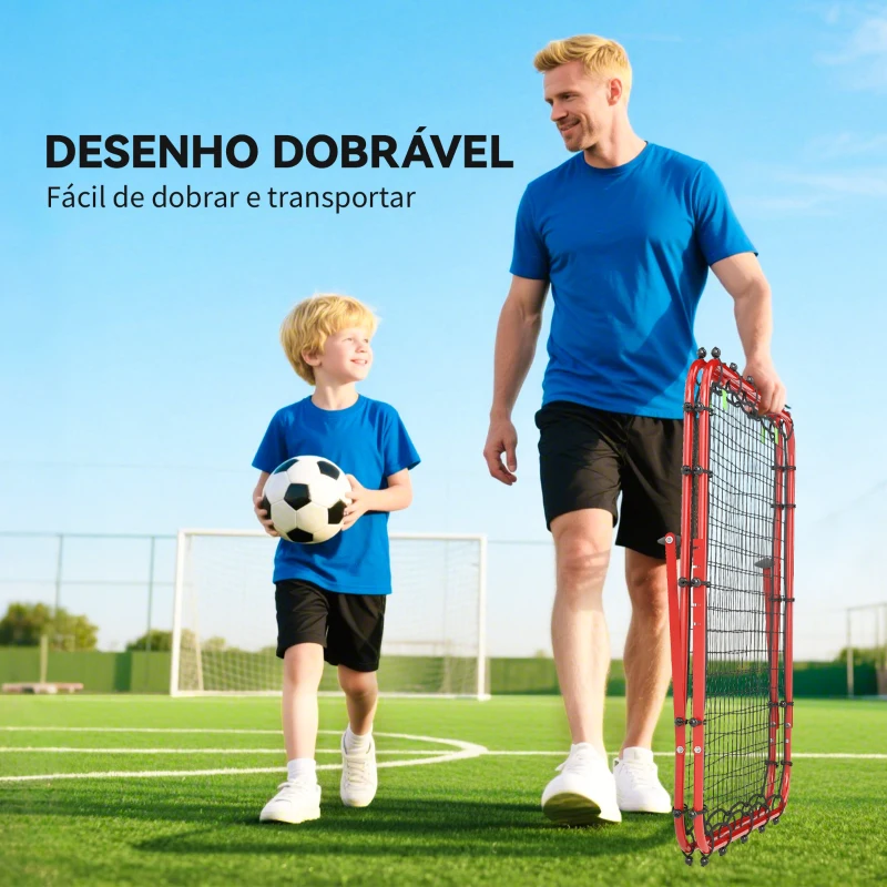 HOMCOM Rede de Rebote Dobrável para Treino Desportivo Ajustável em 5 Níveis de Ângulo com Tubo de Aço 100x95x90 cm Vermelho