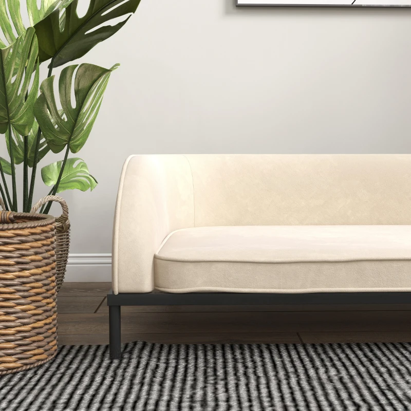 Pawhut Sofá para Cães e Gatos Cama Elevada Almofada Destacável Pés em Aço Veludo 101,5x62x34,5 cm Creme