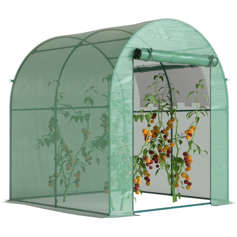 Outsunny Estufa de Jardim 180x180x200 cm Estufa Tipo Túnel Pequena com Porta Enrolável e Janela de Malha para Cultivar Plantas Flores Verde