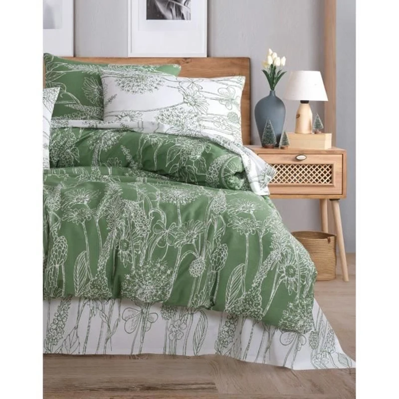 Parure de lit - 1 housse de couette 220 x 240 cm + 2 taies d'oreiller 60 x 60 cm - 100% coton renforcé - Vert