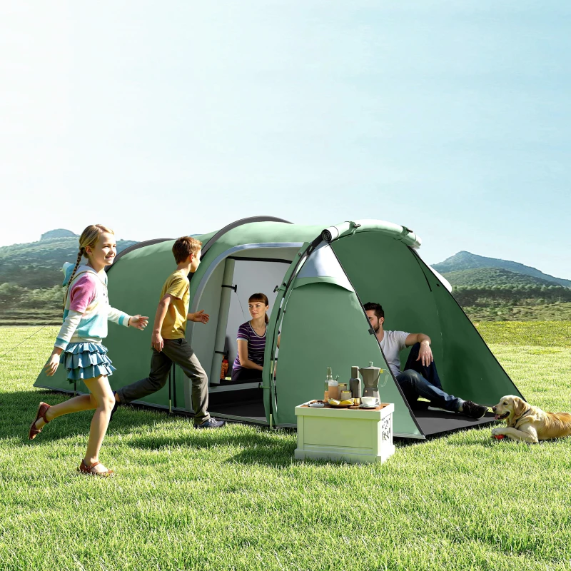 Outsunny Tenda Familiar 2-3 Pessoas com Alpendre Impermeável Fácil de Montar Verde