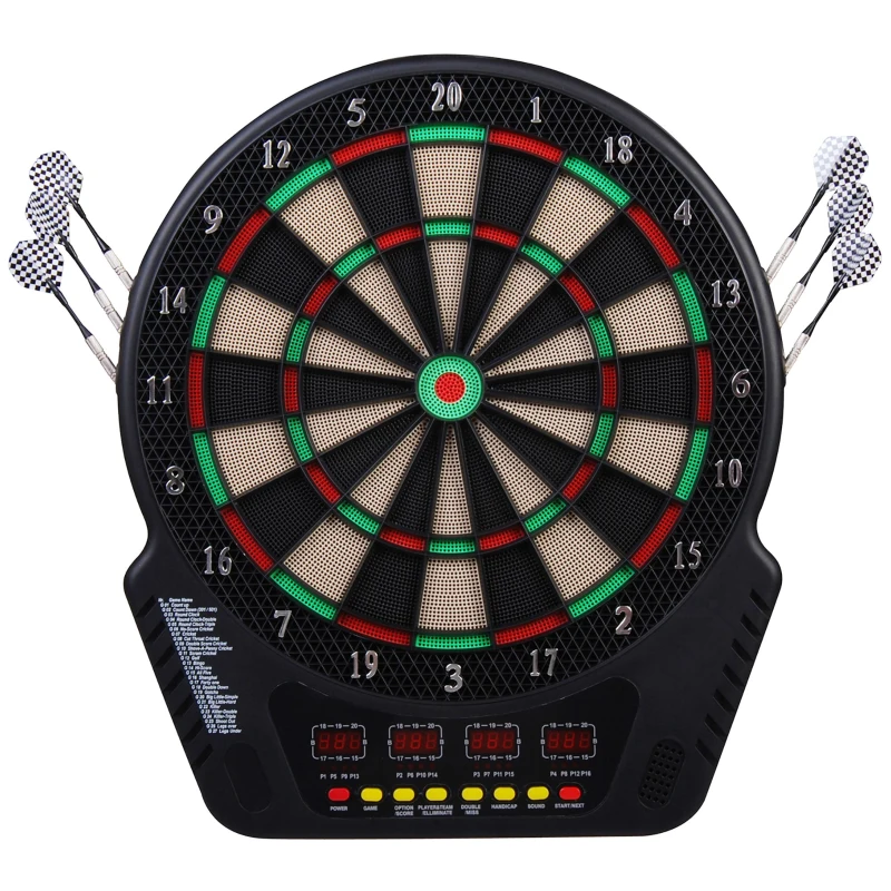 HOMCOM Elektronische Dartscheibe Dartboard Dart-set mit LED Anzeige mit automatischer Wertung Soundeffekte 6 Darts 24 Dartköpfe 27 Spiele und 243 Trefferoptionen für 16 Spieler 44 x 51,5 x 3,2 cm