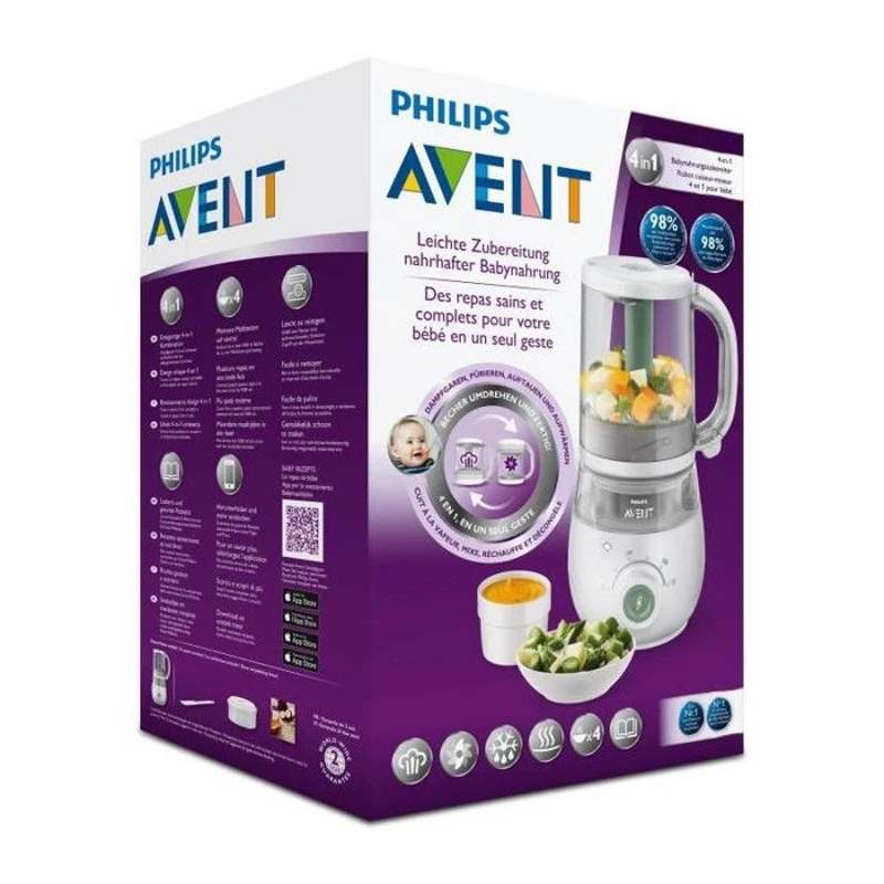 Robot Cuiseur-Mixeur 4 en 1 pour Bébé - PHILIPS AVENT - Cuit a la vapeur - Mixe - Réchauffe - Décongele