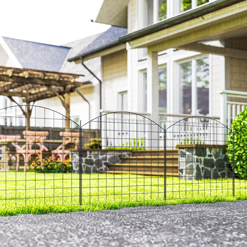 Outsunny Cerca Decorativa de Jardim em Metal 6 Peças 460x97 cm Preto