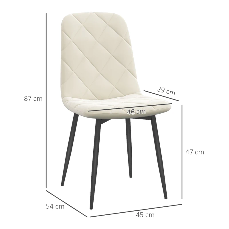 HOMCOM Conjunto de 4 Cadeiras Estofados em Veludo com Pernas em Metal para Sala de Jantar 45x54x87 cm Creme