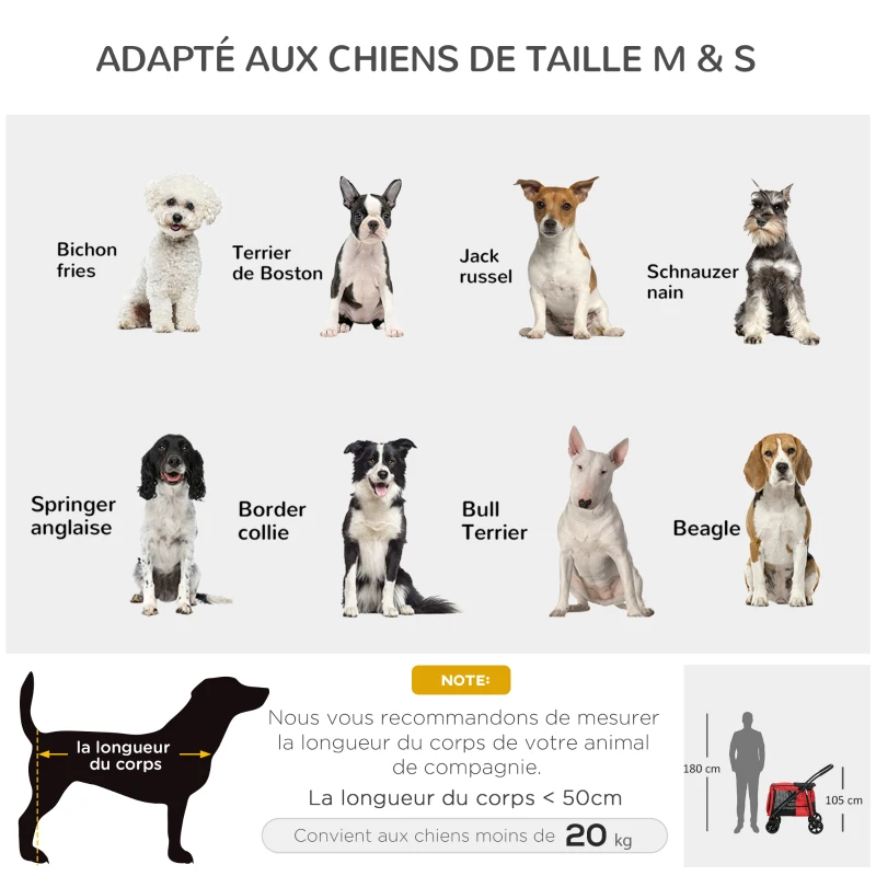PawHut Carrinho de Passeio para Animais de Estimação Dobrável Almofada Incluída 600D Oxford 102×62×105 cm Vermelho