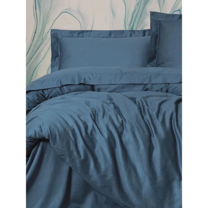 Parure de lit - 1 housse de couette 220 x 240 cm + 2 taies d'oreiller 60 x 60 cm - Satiné 100% coton - Bleu