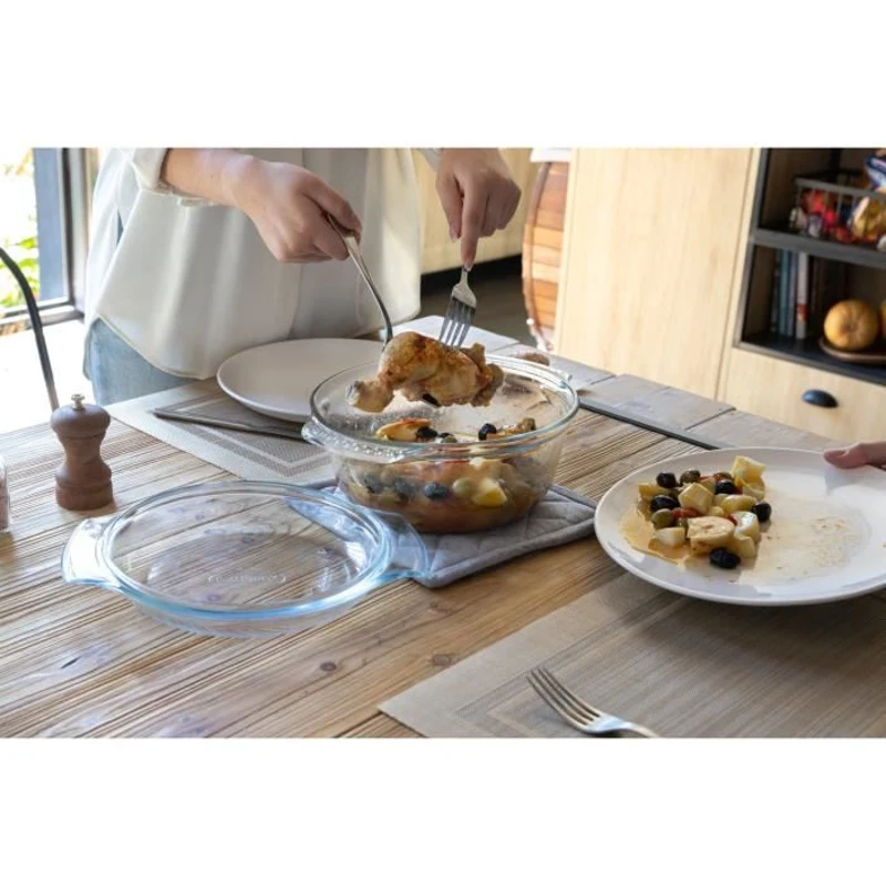 Cocotte - PYREX - 1450074 - Ronde - En verre borosilicate - 5,1 litres - Adapté au congélateur et micro-ondes