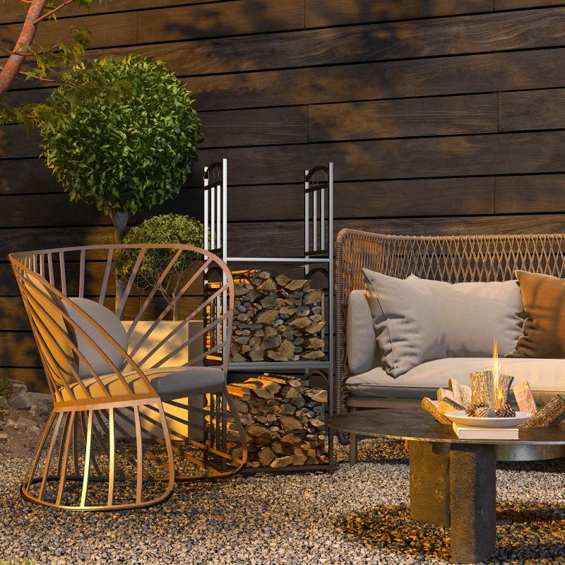 Outsunny Suporte para Lenha Modular 3 Níveis com 4 Ganchos 46x32x126 cm Preto