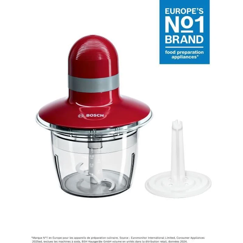 Hachoir BOSCH MMR08R2 - Rouge/Gris - 400W - Capacité 0,8L - Couteau inox - Batteur a blancs