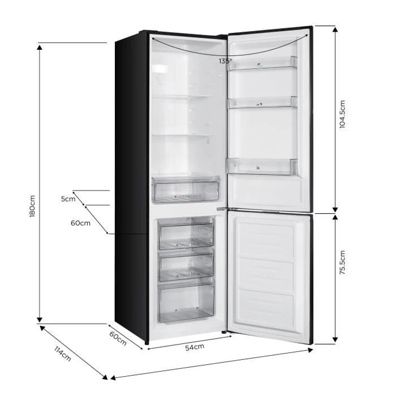 Réfrigérateur congélateur bas CONTINENTAL EDISON - 253L - Total No Frost (Sans givre)- Noir