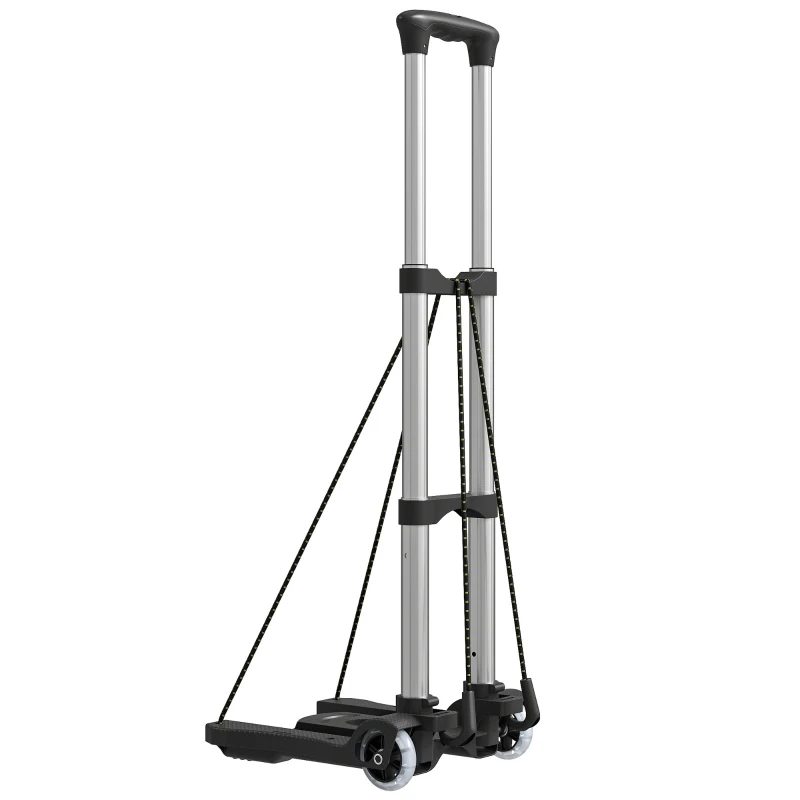 HOMCOM Cărucior portbagaj pliabil de 40 kg cu 2 curele, mâner telescopic, din aluminiu și plastic, negru