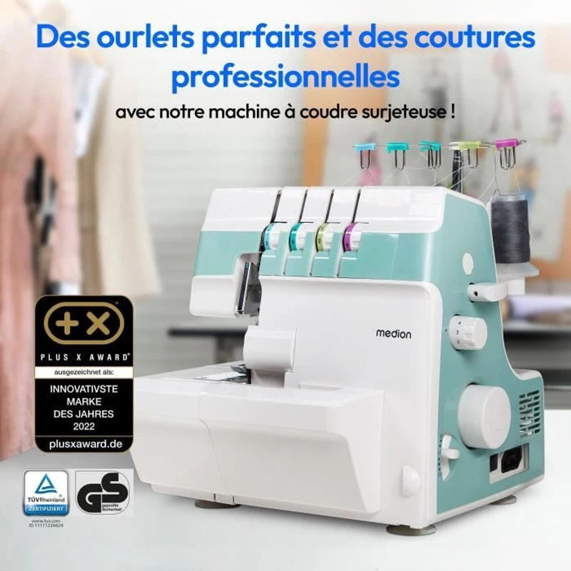 Surjeteuse - MEDION - SO 90 - 91W - Type d'aiguille 11, 14, 16 - 1200 tr/min - LED - Turquoise
