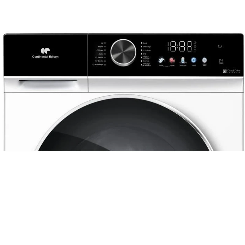 Lave-linge hublot - CONTINENTAL EDISON - CELL1012DDW1 - 10kg - MOTEUR INDUCTION DIRECTE SANS COURROIE - 60 cm - 1200 trs/min - Blanc