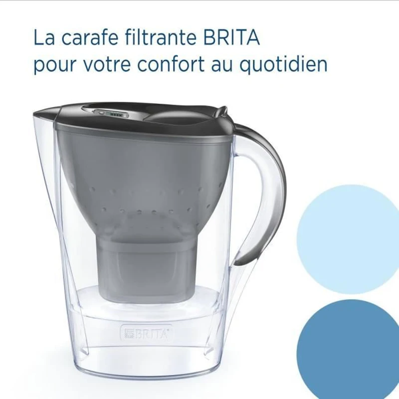 Carafe filtrante BRITA - Marella Graphite - Capacité 2,4L dont 1,4L d'eau filtrée - 1 Cartouche Maxtra Pro All-In-1 incluse