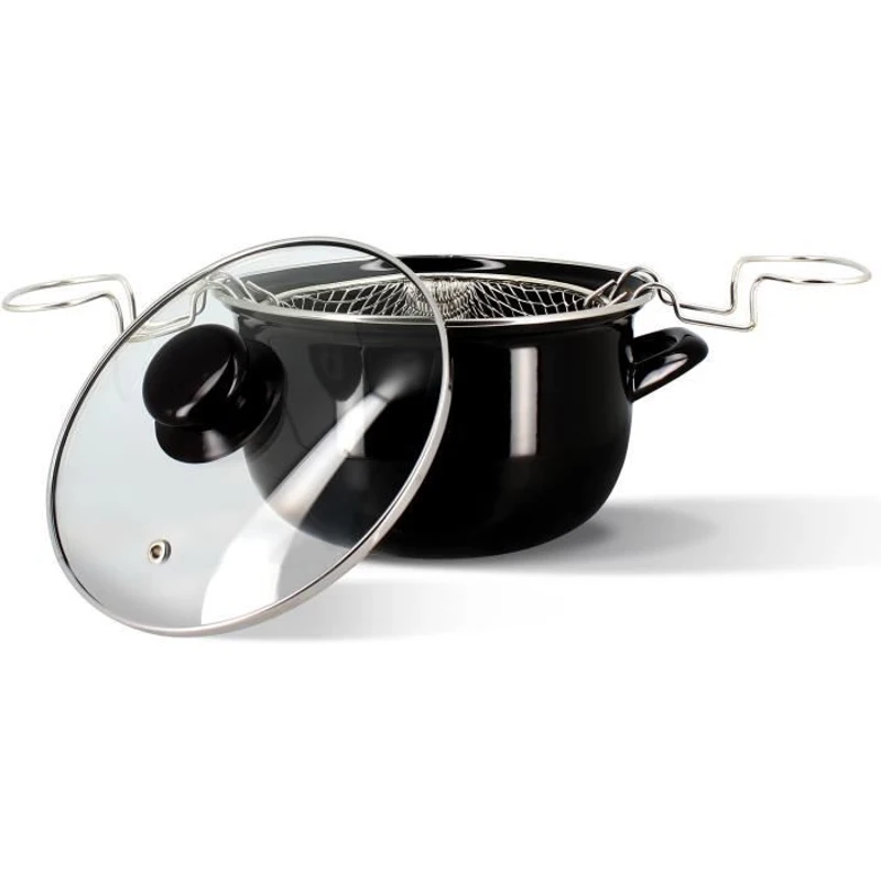 Friteuse - MENASTYL - 3645580 - En acier émaillé - Noir - 26 cm - Avec couvercle et panier - Tous feux dont induction