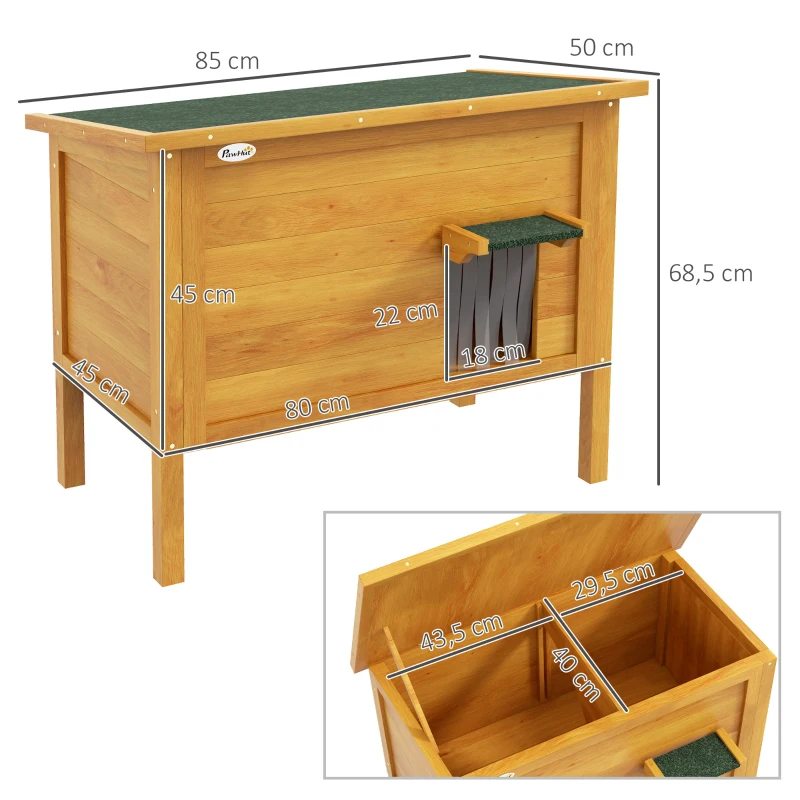 PawHut Casa Elevada para Gatos em Madeira com Isolamento e Telhado Rebatível 85x50x68,5 cm Cor Madeira