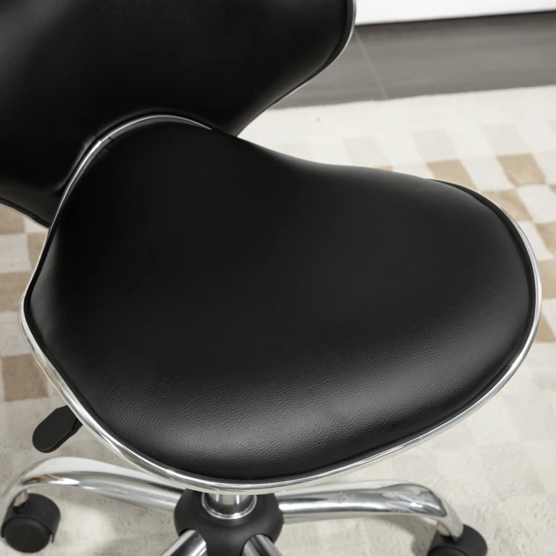 HOMCOM Banqueta Profissional com Rodízios Encosto e Altura Regulável 44-56 cm Preto