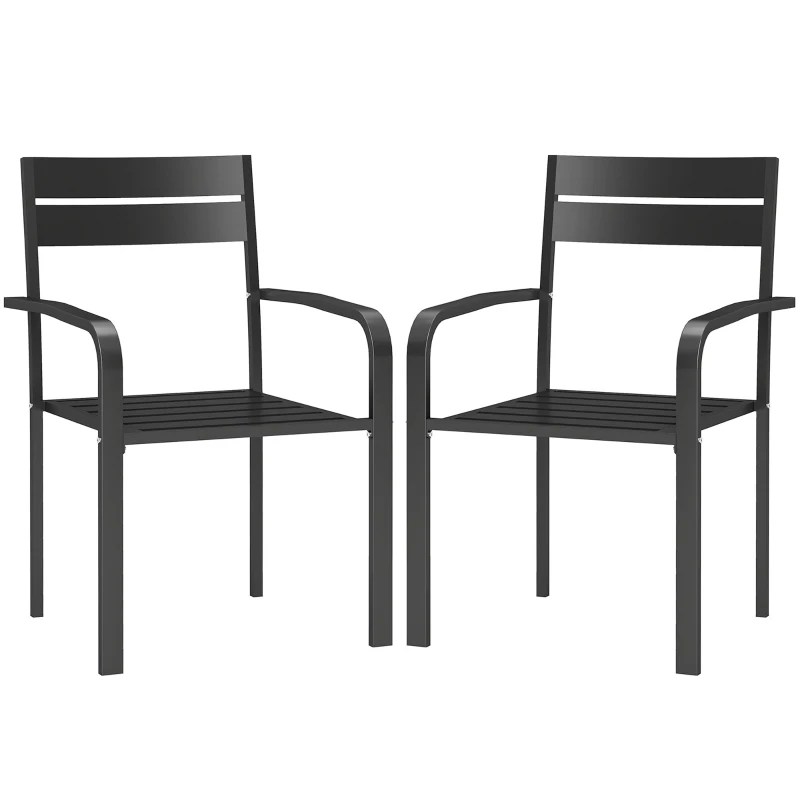 Outsunny Conjunto 2 Cadeiras de Jardim Empilháveis com Braços Alumínio 56x58x83 cm Cinza Escuro