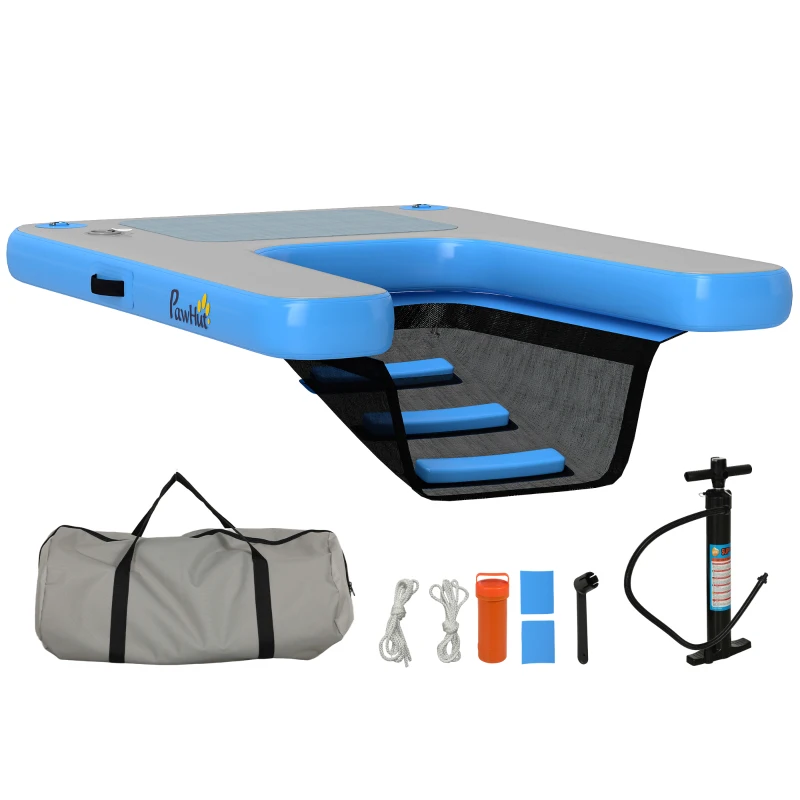 Pawhut Rampa Inflável para Bote para Cães Plataforma Flutuante para Esportes Náuticos 120x90x10 cm Azul e Cinza