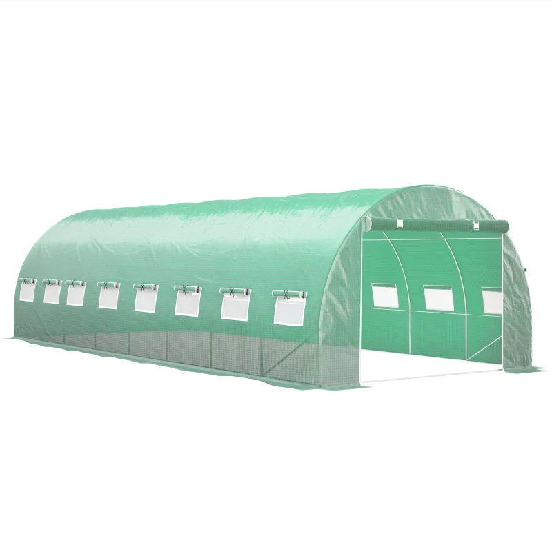 Outsunny Estufa Túnel 8x3x2 m 24 m² 16 Janelas Porta com Zíper Aço Galvanizado Lona Pe Verde