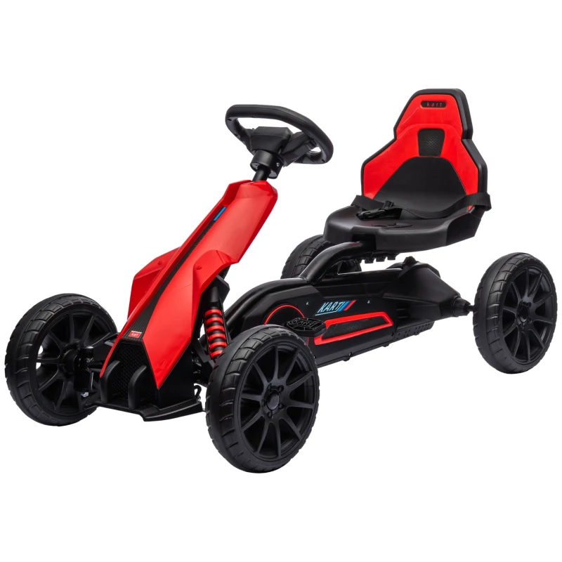 HOMCOM Skelters 3-8 jaar, pedal go-kart voor kinderen met handrem, Rood+Zwart(m-11)