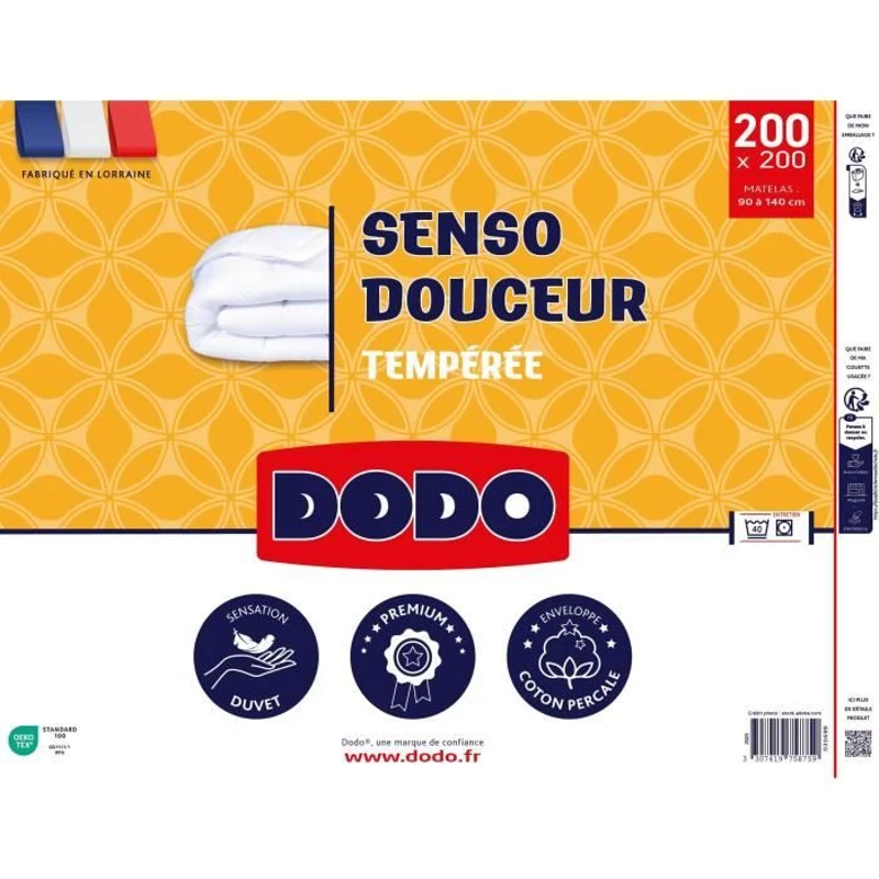 DODO - Couette tempérée 350 g/m² - SENSO DOUCEUR - 200 x 200 cm - Blanc