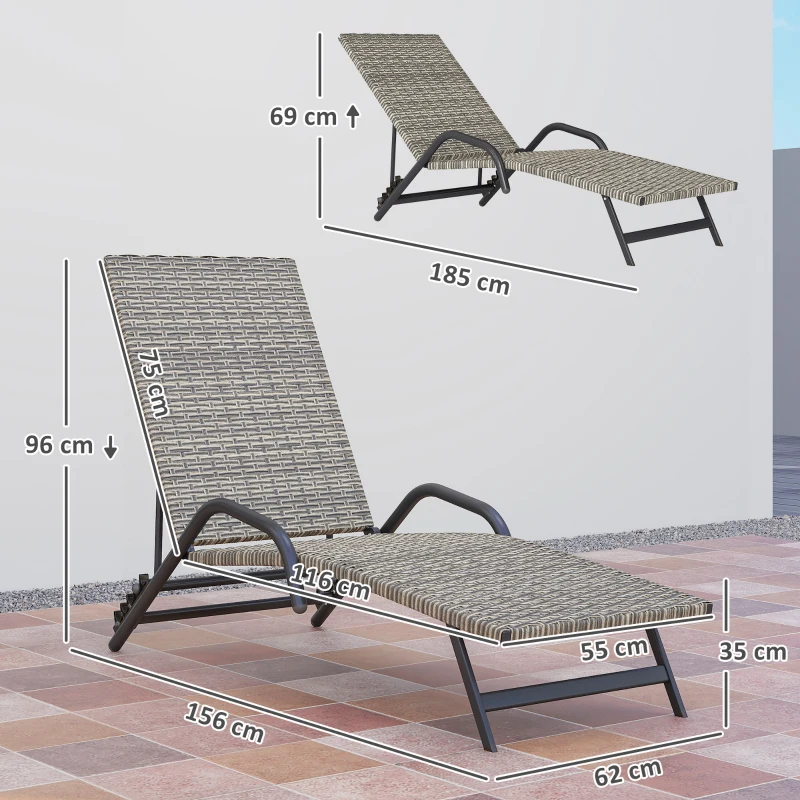 Outsunny Espreguiçadeira em Rattan Trançado Reclinável 4 Posições Formato S 156x62x96 cm Castanho
