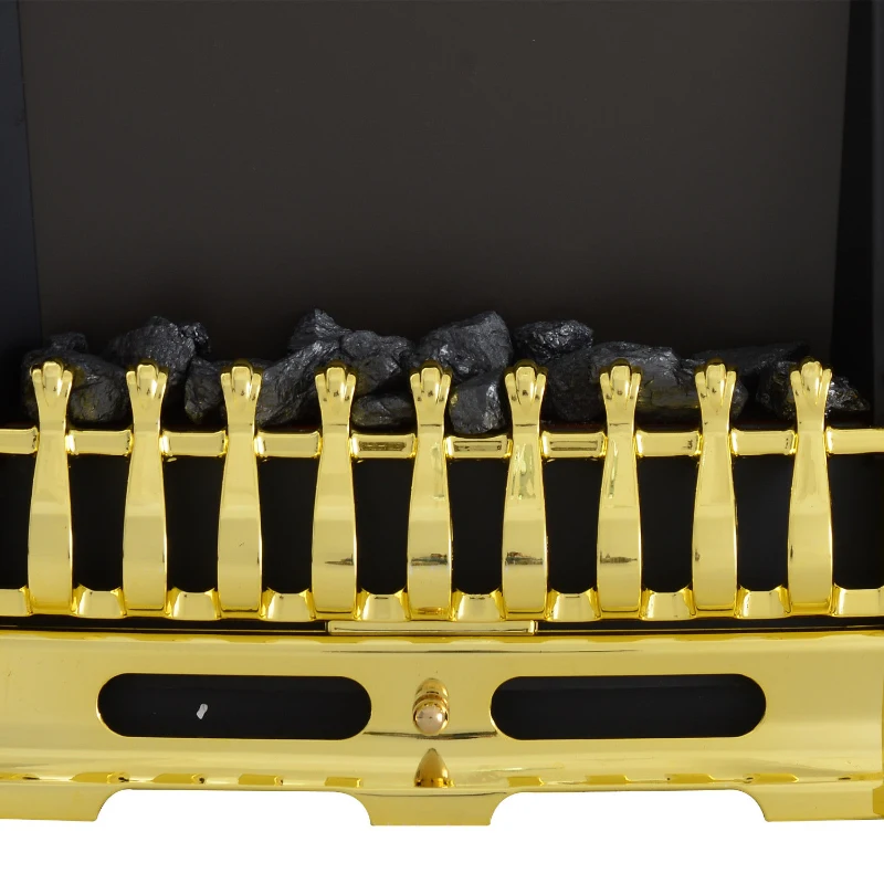 HOMCOM Lareira Elétrica Efeito de Chama Termóstato 1000W/2000W Preto e Dourado 48,2x18,5x59,2 cm