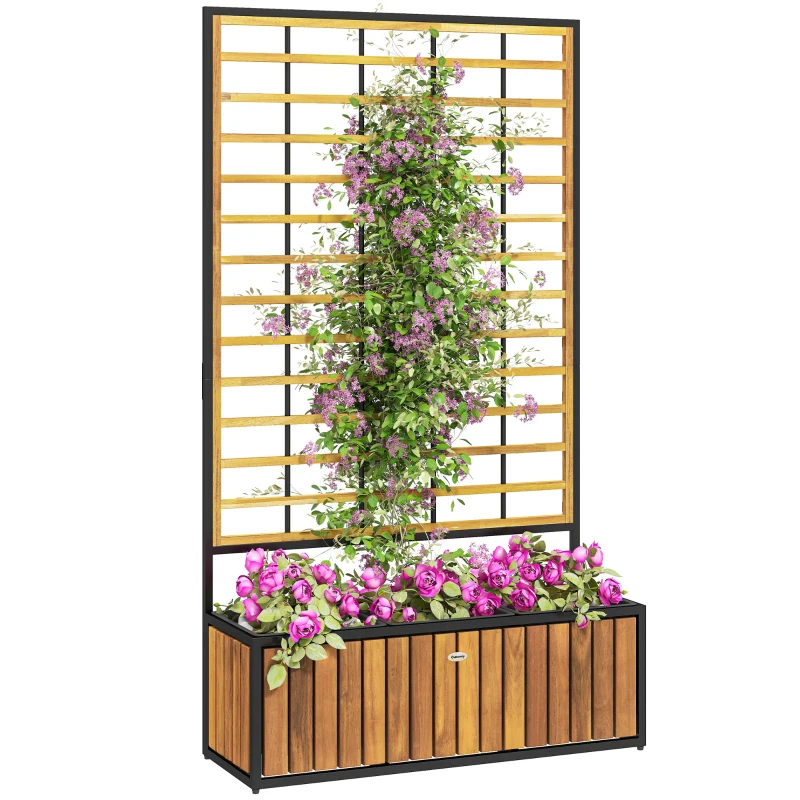 Outsunny Floreira com Treliça Canteiro Elevado em Acácia 74x27x131 cm Teca