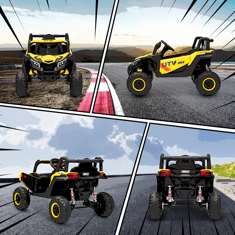 AIYAPLAY Carro Elétrico Infantil UTV 12 V Buggy Elétrico Infantil com Controle Remoto 96x61x56 cm Amarelo