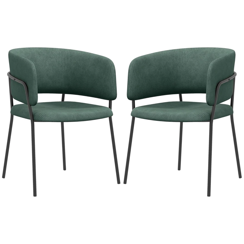HOMCOM Conjunto de 2 Cadeiras de Sala de Jantar com Pés em Metal Estofados em Veludo Cadeiras Modernas 57x53x73 cm Verde