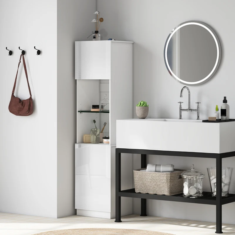 HOMCOM Coluna de Casa de Banho com 2 Portas Prateleiras Ajustáveis 40x38x160 cm Branco