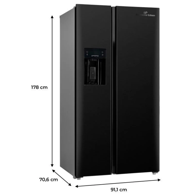Réfrigérateur américain - CONTINENTAL EDISON - CERANF556B1 - Distributeur eau / glaçons - Classe E - 91,1 x 70,6 x 178 cm - Noir